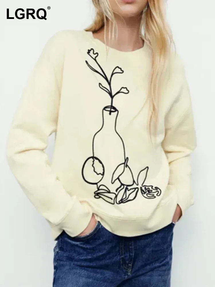 

LGRQ T-shirt 2023 Casual Trendy Women's Embroidery Pattern Design Versatile Long Sleeve Autumn Winter Fashion Girls Tops 19F3351