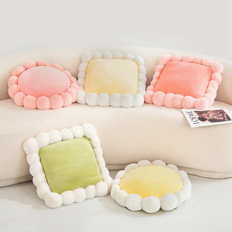 

INS Pompom Tassel Cushion Office Sofa Chair Car Decorative Throw Pillows Nordic Home Decor Plush Pillows Kids Toys Photo Props