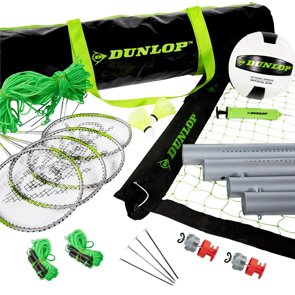 MEIZHI Volleyball & Badminton Combo Set, Lawn Game, Green/Black Net Tension Adjustment System