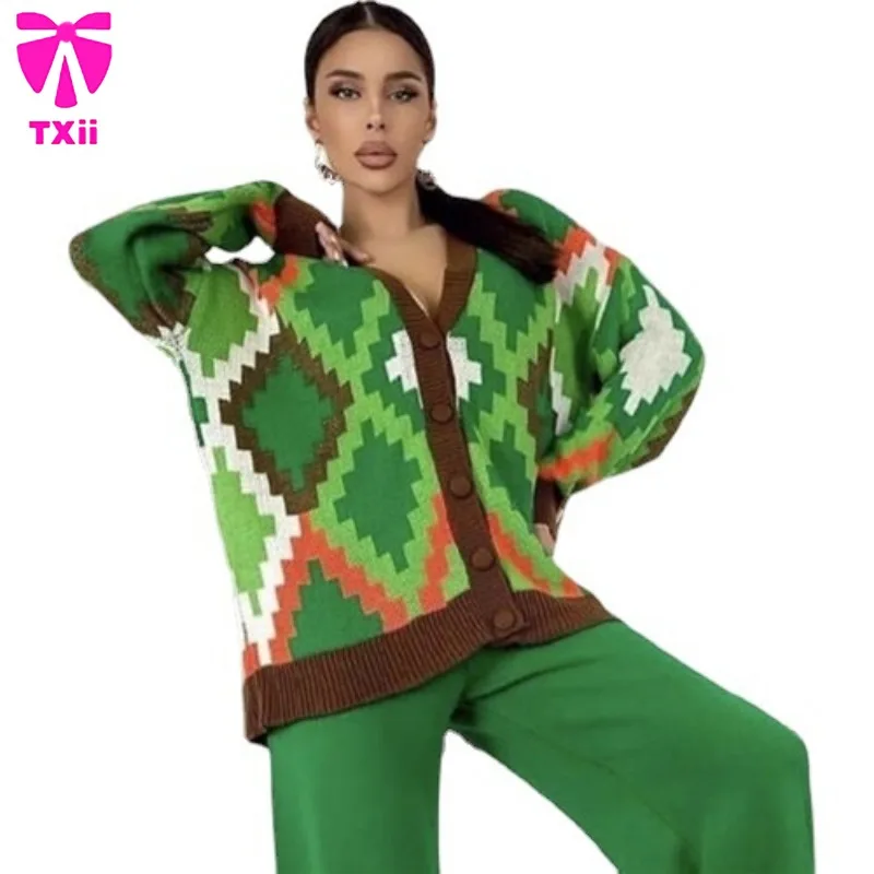 Клетчатый вязаный осенне-зимний повседневный свитер кардиган топ комбинезон с