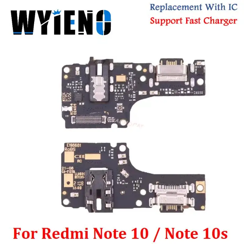 

10PCS Wyieno For Redmi Note 10 4G 5G 10s USB Dock Charging Port Fast Charger Plug Microphone MIC Flex Cable Board With IC