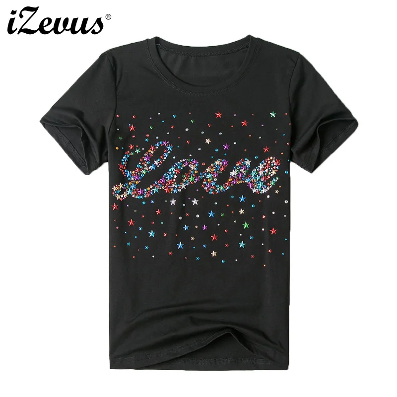 

Новинка 2023, женская футболка в стиле Харадзюку, женская летняя повседневная футболка с коротким рукавом, рубашки со стразами