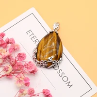 trendy advanced luxury female tiger eye stone pendant silver crystal stone necklaces for women vintage water drop necklace