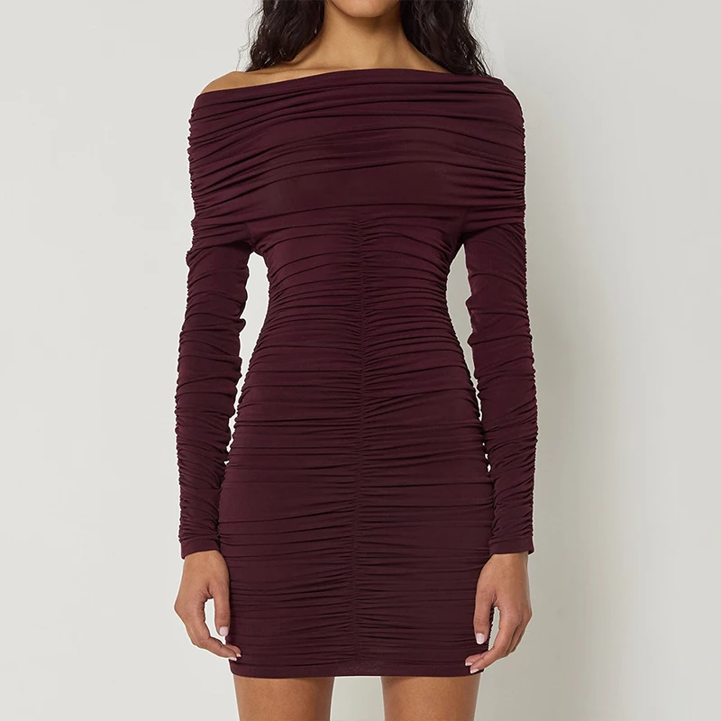 Сексуальное плиссированное вечернее платье с разрезом на шее и высокой талией