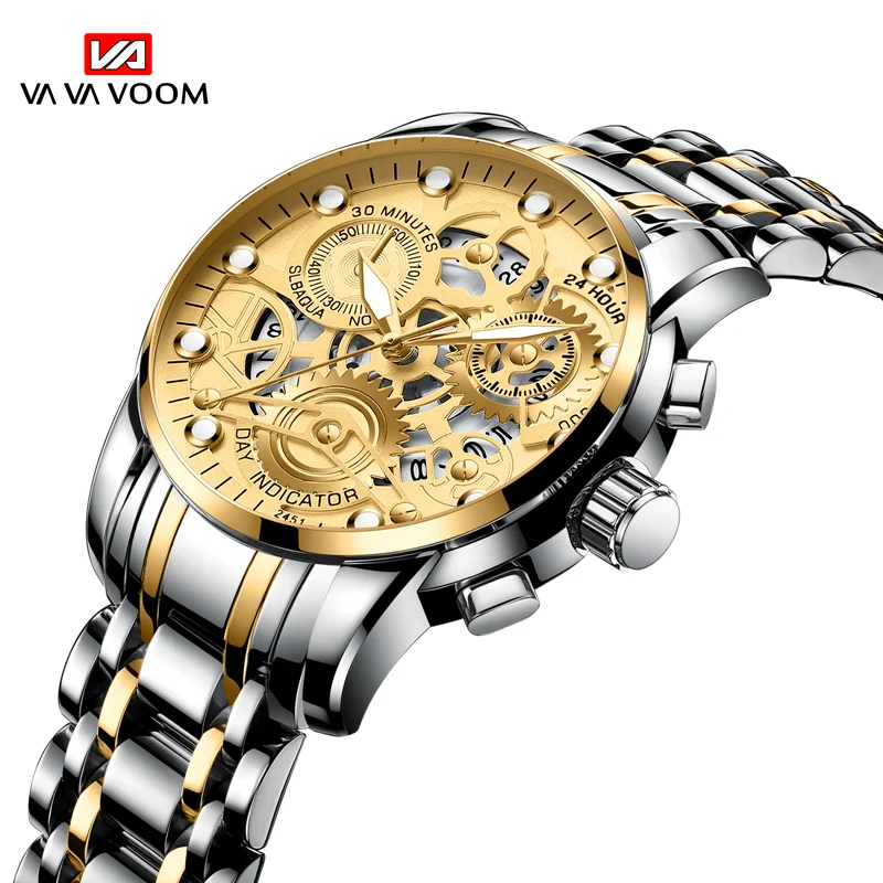 

Luxurious Business Style 3ATM Waterproof Fashion Stainless Steel Quartz Machine Core Calendar Skeleton DesignMen Wrist Watch