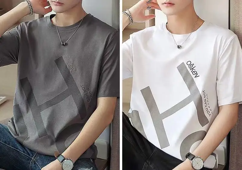 

J7828 Summer new men's short sleeved T-shirt American fashion printed round neck T-shirt.