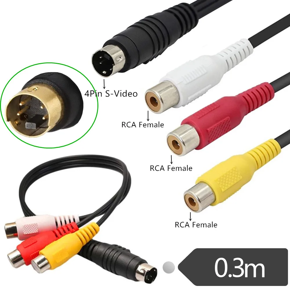 

S-видео (4 контакта) штекер на 3 RCA AV гнездовой кабель Аудио Видео адаптер Преобразование разъем для ноутбука ПК компьютера