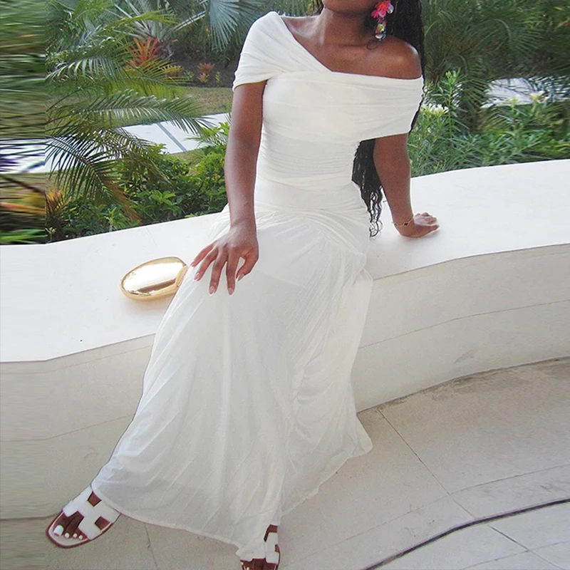 OMSJ сексуальные повседневные топы с открытыми плечами и плиссированная юбка миди