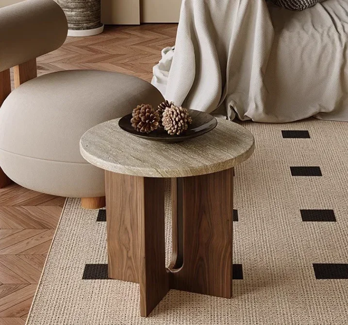 Современный журнальный столик из цельного дерева натуральный пещерный камень