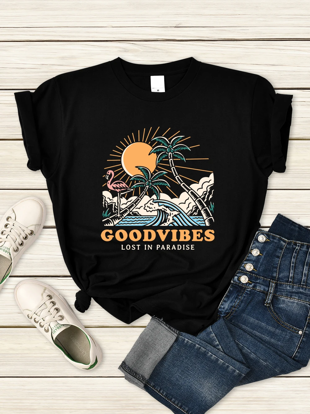 

Женская футболка Goodvibes Lost In Paradise, Повседневная Свободная футболка для загара, уличная Базовая футболка, летние футболки в стиле хип-хоп