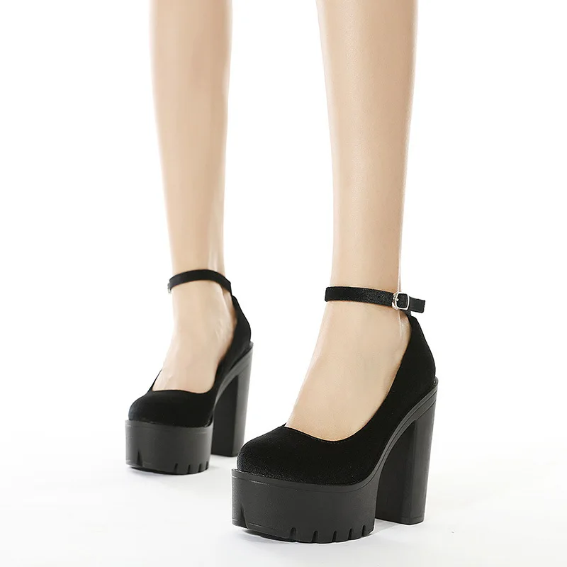 

Женская обувь, новинка 2023, большие размеры, замша с пряжкой, сценическая обувь на платформе, женские туфли на высоком каблуке