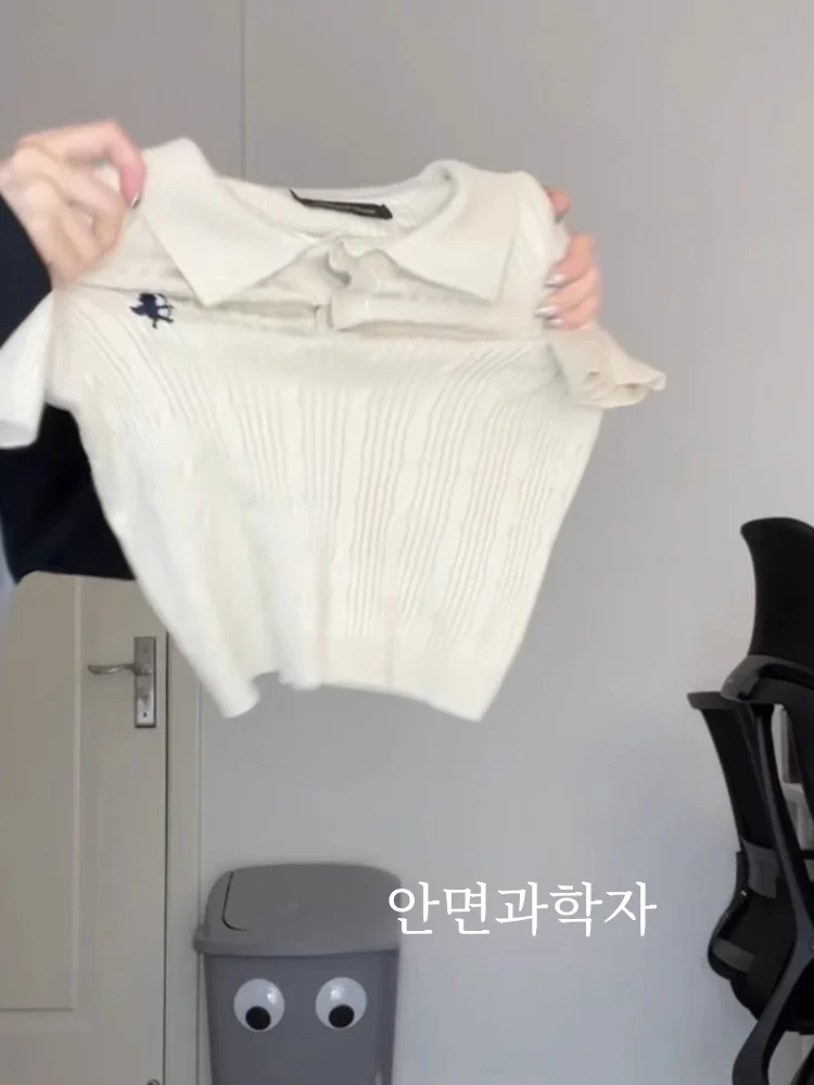 Женская Винтажная Футболка-поло с коротким рукавом и высокой талией