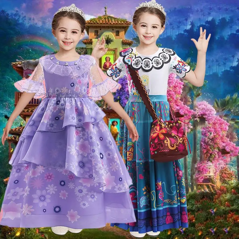 

Disney Encanto Cosplay Mirabel Mesh Floral Dress Cartoon Girl Princess Dress Cosplay Costumes Dress Mirabel Princess Party Gift
