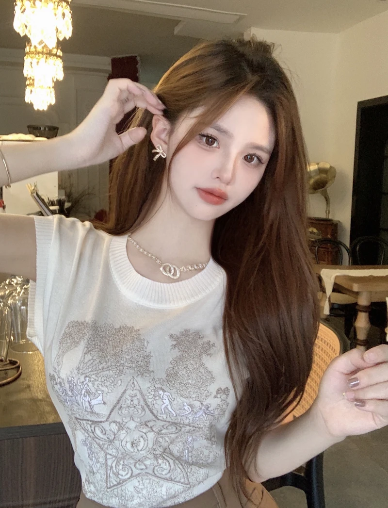 Реальная фотография искусственная Мода Вышивка без рукавов трикотажная женская