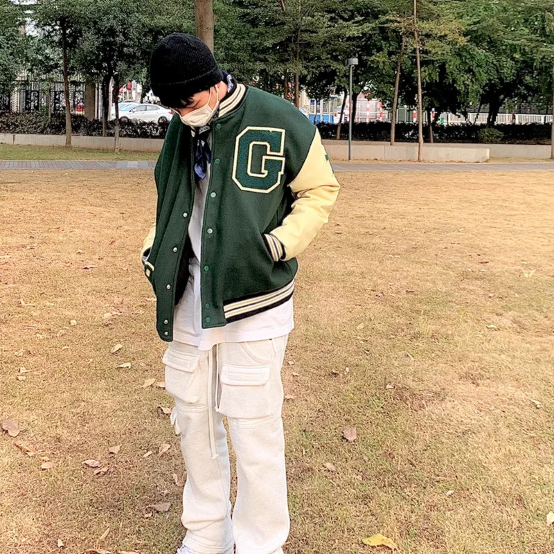 Бейсбольная куртка в стиле Харадзюку унисекс однобортная с вышивкой букв хип-хоп