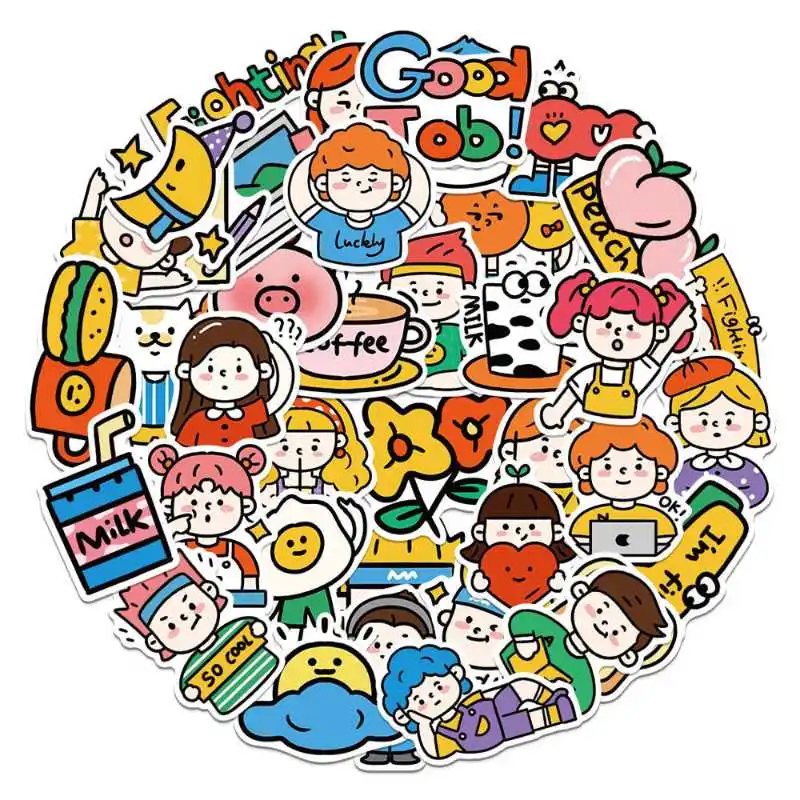 

10/30/50 шт. Милая Корейская мультяшная голова девушки наклейка тянущаяся Удочка коробка самокат автомобиль наклейка