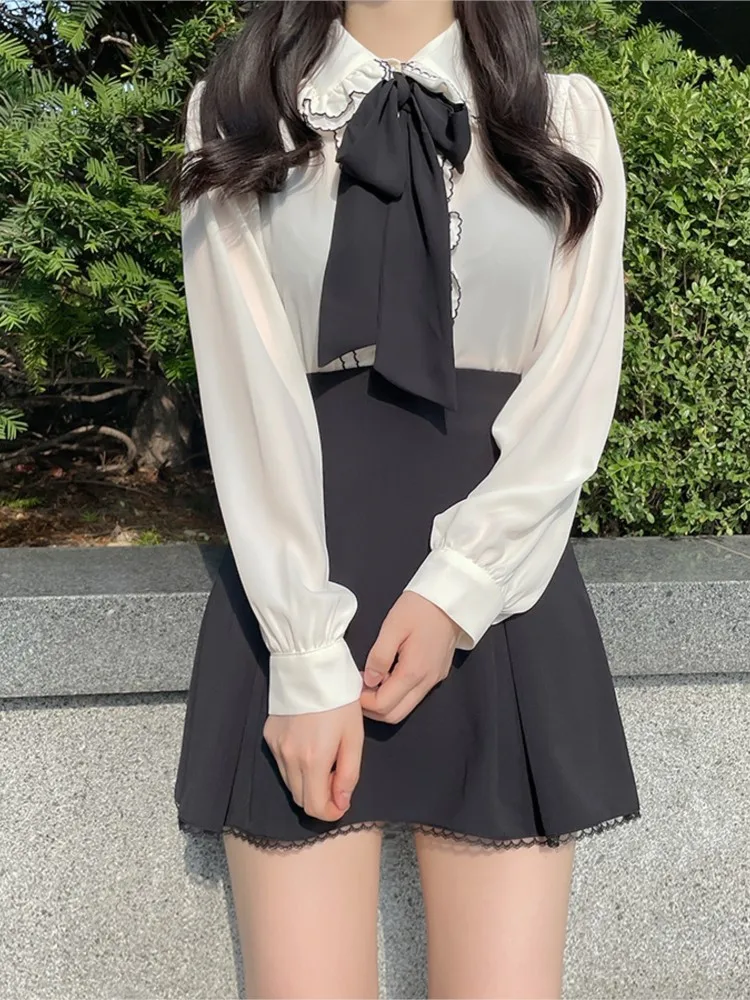 Блузка женская с рюшами милая винтажная формальная рубашка пуговицами в