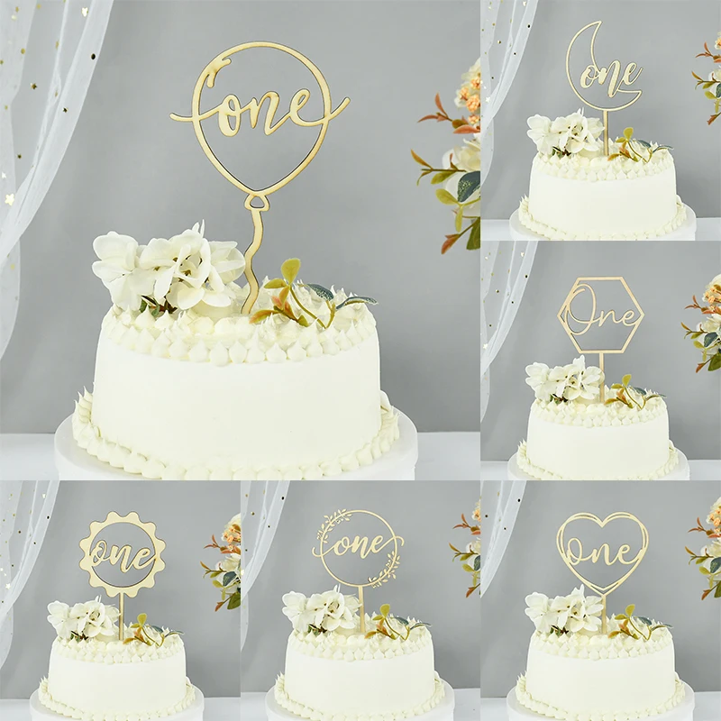 

New One Wooden Cake Topper Love One Dessert Top Flag For Kids 1st Birthday Party Cake Decoration Baby Shower Anniversary Decor