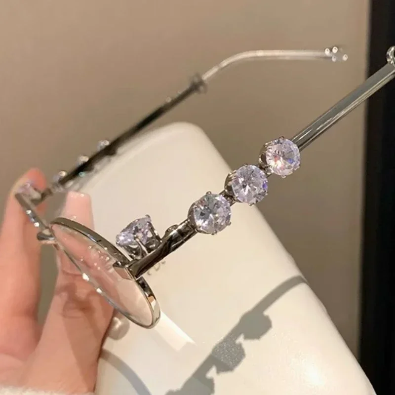 Овальные очки в металлической оправе со стразами женские стиле панк ретро