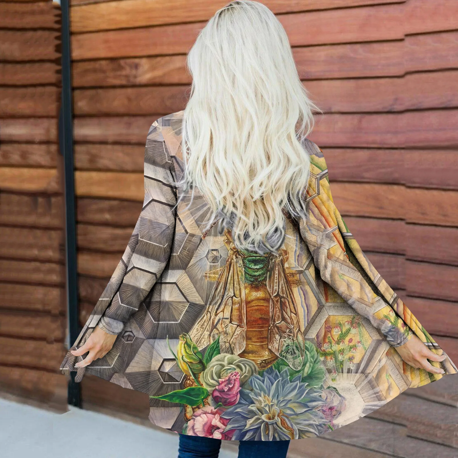 Осенний кардиган с длинным рукавом и принтом пчелы Тонкий Повседневный Модный