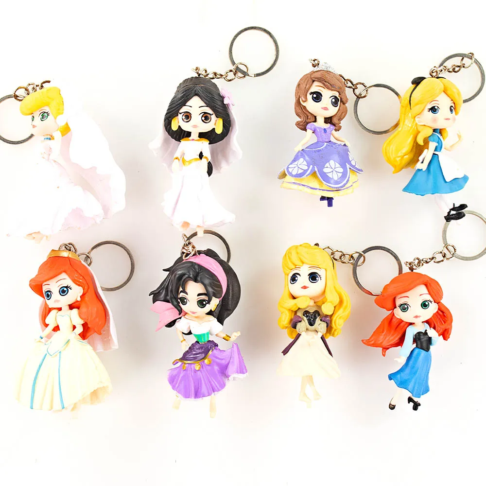 

8Pcs/Set 7.5cm Disney Princess Cinderella Sofia the First The Little Mermaid Alice in Wonderland Keychains Figure Pvc Model Toys
