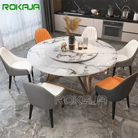 Classic European Style Dining Table Chairs 6 8 Seater Stainless Steel Triangle Base Marble Top Round Dining Tables Set