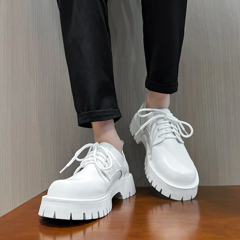 

Spring Autumn Men Leather Shoes High Quality Lace-Up Office Formal Wear Black Solid Hombre Fashion White Teenager Casual Shoes