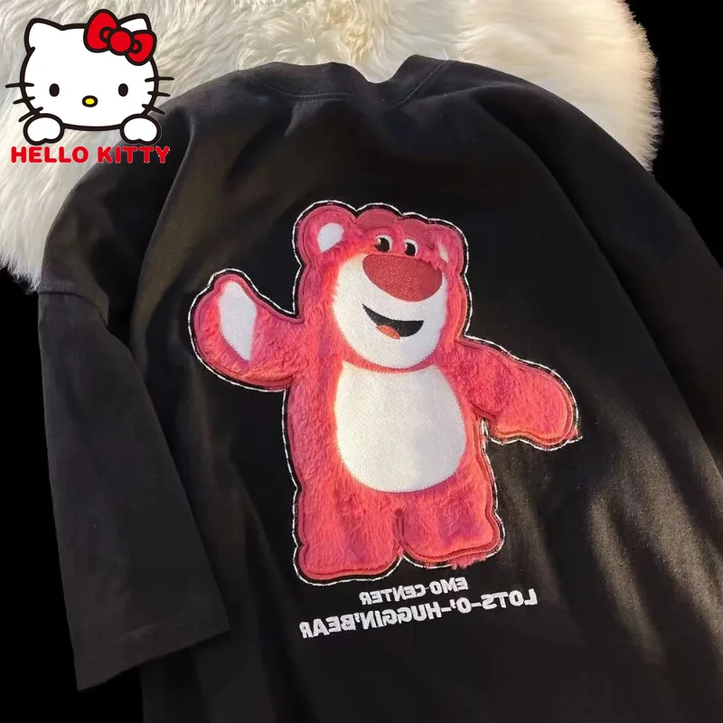 

Sanrio Kuromi T-shirt Streetwear Strawberry Bear Embroidered Short Sleeved T-shirt Men Women Oversize Tees Loose Couple Y2k Top