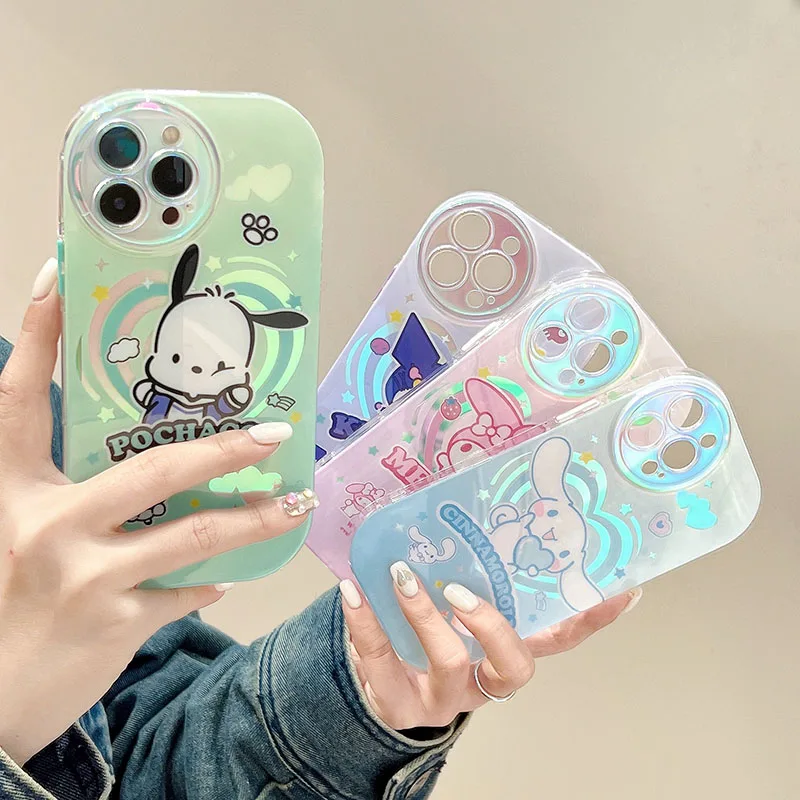 

Kawaii Sanrio Kuromi Cinnamoroll Mymelody Pochacco Cute Anti-Drop Phone Soft Case for Iphone14/13/12/promax Girl Anime Gift Toys
