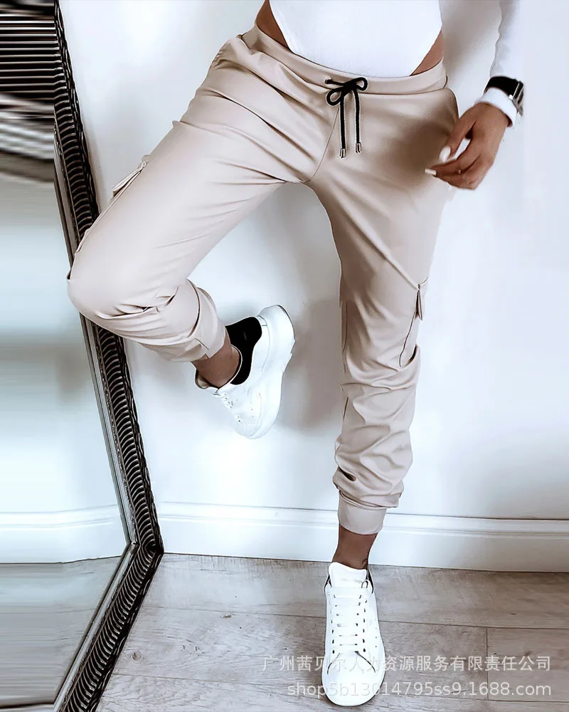 

Ladies faux leather trousers solid color mid-waist loose loose leggings pants women street hipster motorcycle PU leather pants