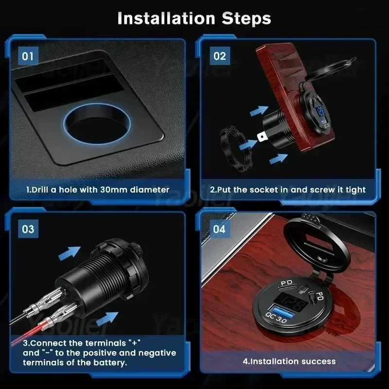 Kewig 108W 12V USB-розетка Quick Charge 3.0 USB-разъем для зарядного устройства и два порта PD с