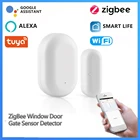 Смарт-датчик двери и ворот Tuya ZigBee, беспроводной детектор с магнитным переключателем, система сигнализации с поддержкой Alexa и Google Assistant