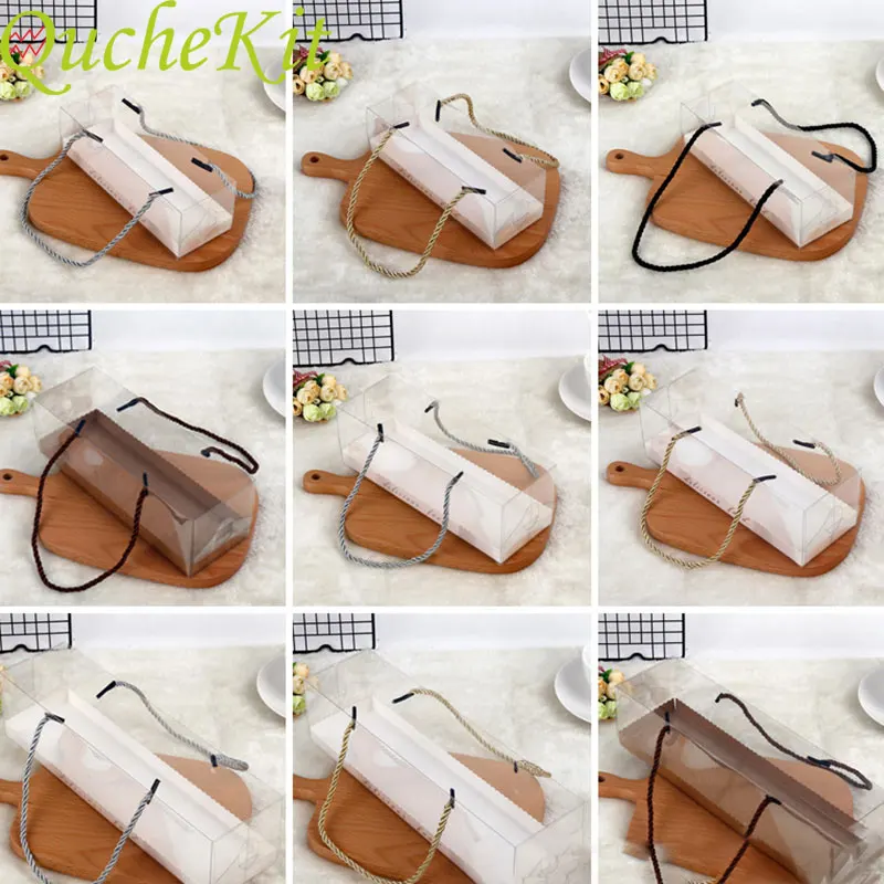 

10Pcs Transparent Chocolate Cake Packaging Box With Tray Party Birthday Pastry Baking Wrapping Bag Portable PET Packing Gift Box