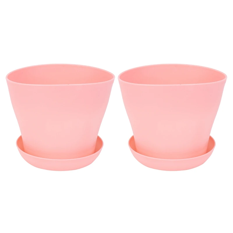 

Пластиковый горшок для цветов с блюдце, поддон, 2 шт., Круглый глянцевый домашний садовый декор, розовый верхний диаметр, 14 см