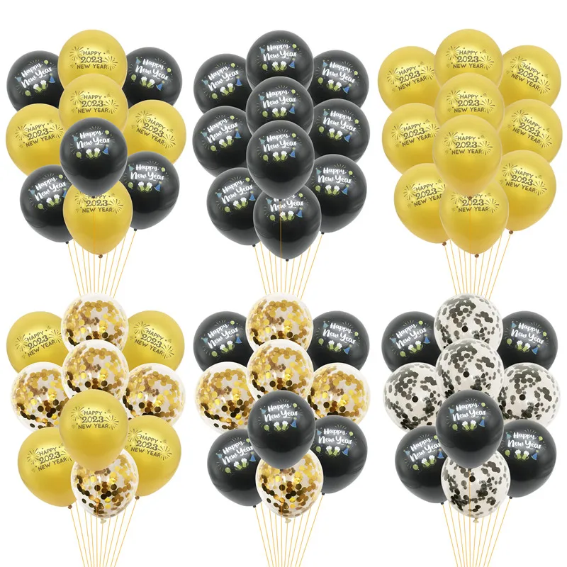 

10Pcs Black Gold 12inch 2023 Happy New Year Party Latex Balloons Merry Christmas New Year Anniversary Home Decoration Supplies
