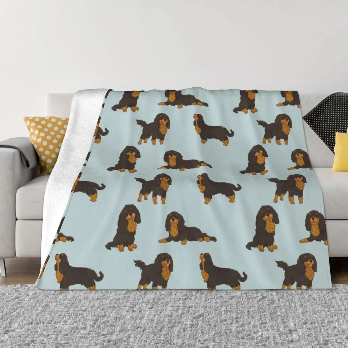 

Black Tan Cavalier King Charles Spaniel Dog Blanket Flannel Spring Autumn Soft Throw Blankets for Sofa Travel Bedspread