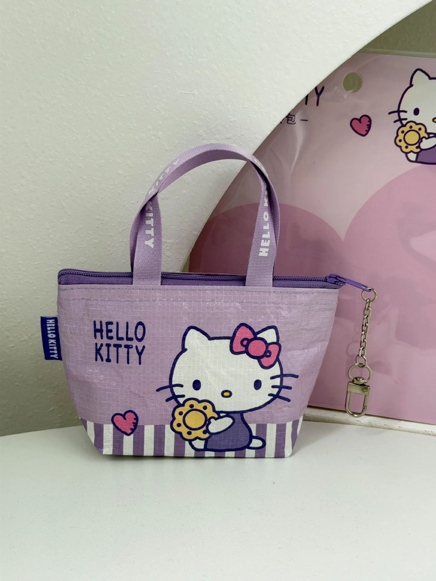 Мини-сумка Sanrio Kuromi, легкая тканая сумка-тоут, портативный кошелек для монет, брелок для ключей, набор держателей для карт, милый мультяшный чехол, подарок для женщин и девочек (art.: 3920dbf793fc3) - 3920dbf793fc3