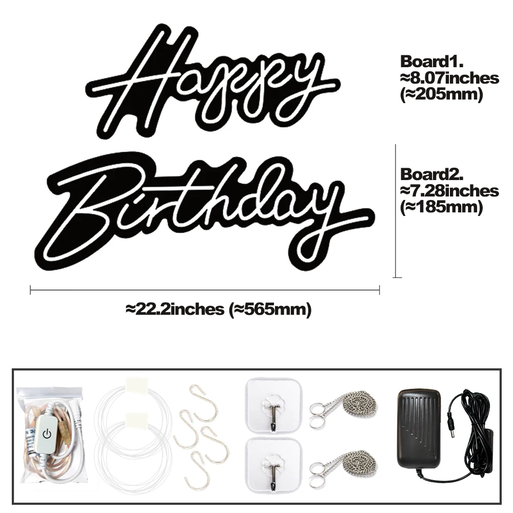 Дешево Неоновая вывеска на день рождения 56x4 0 см, светодиодная световая вывеска на день рождения с регулируемой яркостью, гибкая неоновая с прозрач...