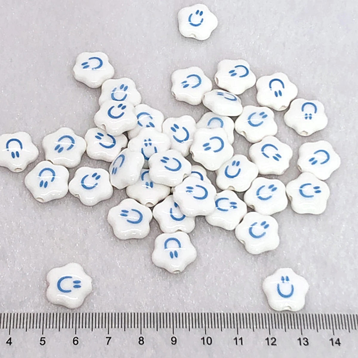 14mm Plum Blossom Smiling Face Ceramic Beads For Jewelry Making DIY Loose White Bead Fit Bracelet Necklace Earrings Accessories