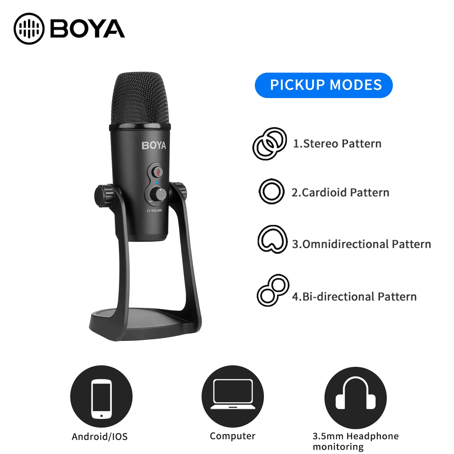 BOYA BY-PM700 профессиональный конденсаторный USB-микрофон с полярным рисунком для Windows
