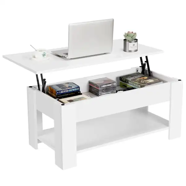 

Creative Living Room Apartment Modern Household Modern Wood Lift up Top Coffee Table with Storage Shelf, White