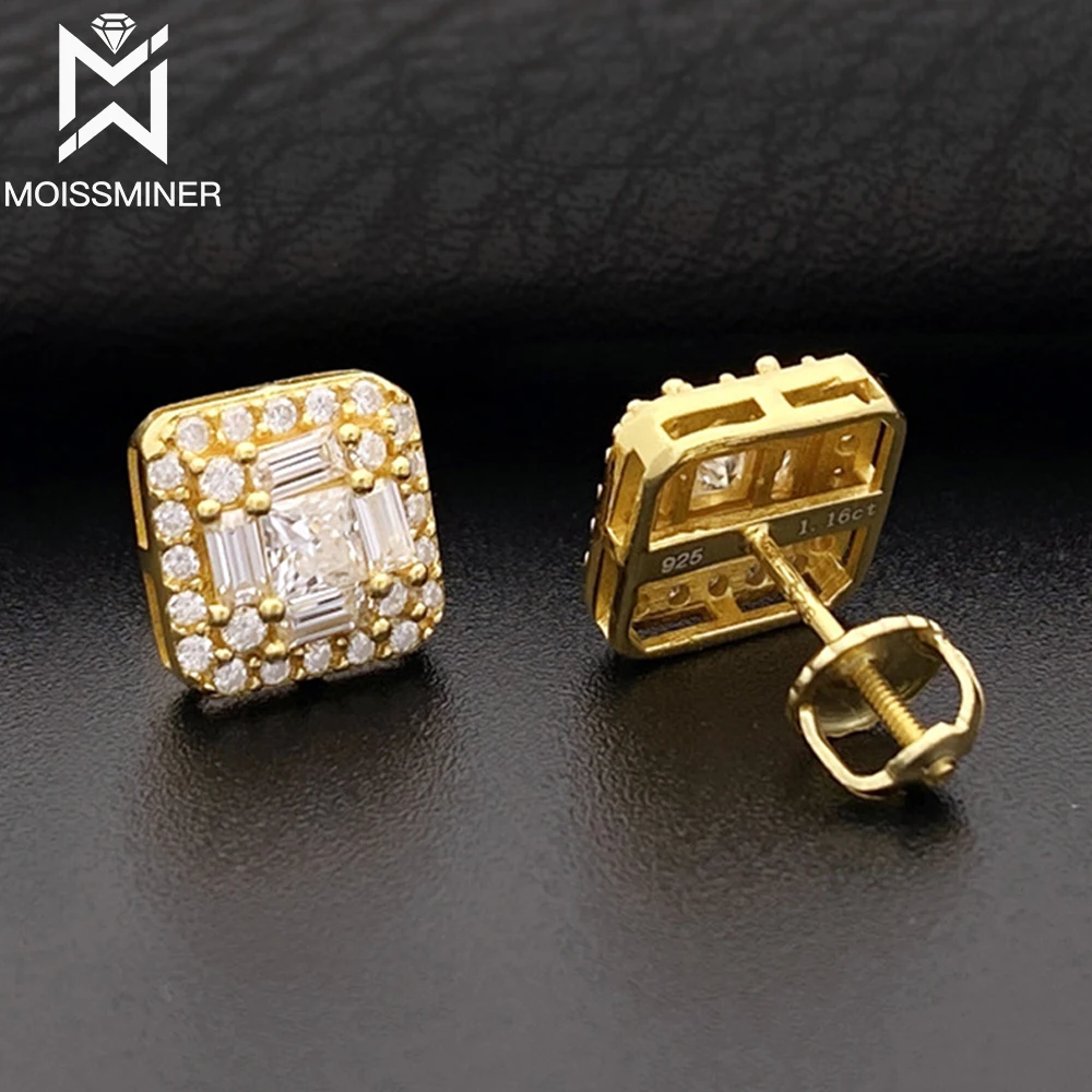 Five Square Moissanite Earrings For Women Real Diamond S925 Silver Ear Studs Men High-End Jewelry Pass Tester Free Shipping