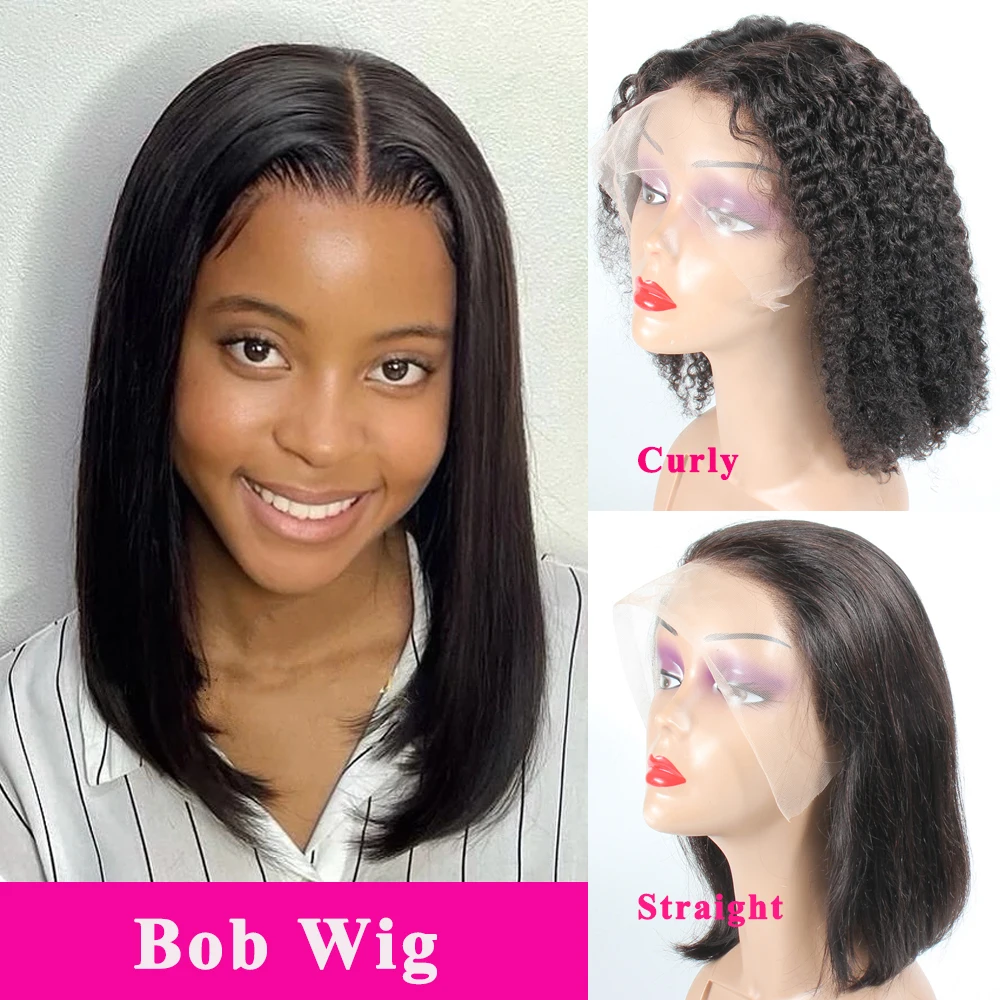 Bob Wigs 13x4 Lace Frontal Human Hair Bone Straight Pre-Plucked Short Bob 13x5 Lace Curly Wig For Women Glueless Human Hair Wigs