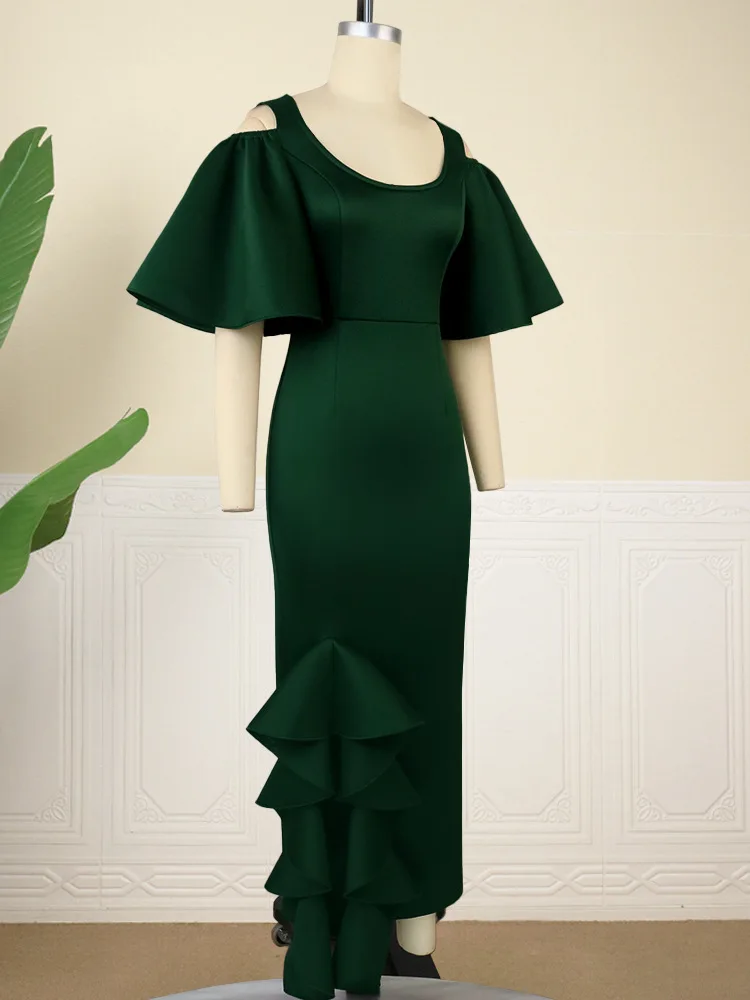 Plus Size Elegant Ruffles Party Dress For Women Short Flare Sleeve Bodycon Long Vestidos Night Club Banquet Gowns Female Outfits