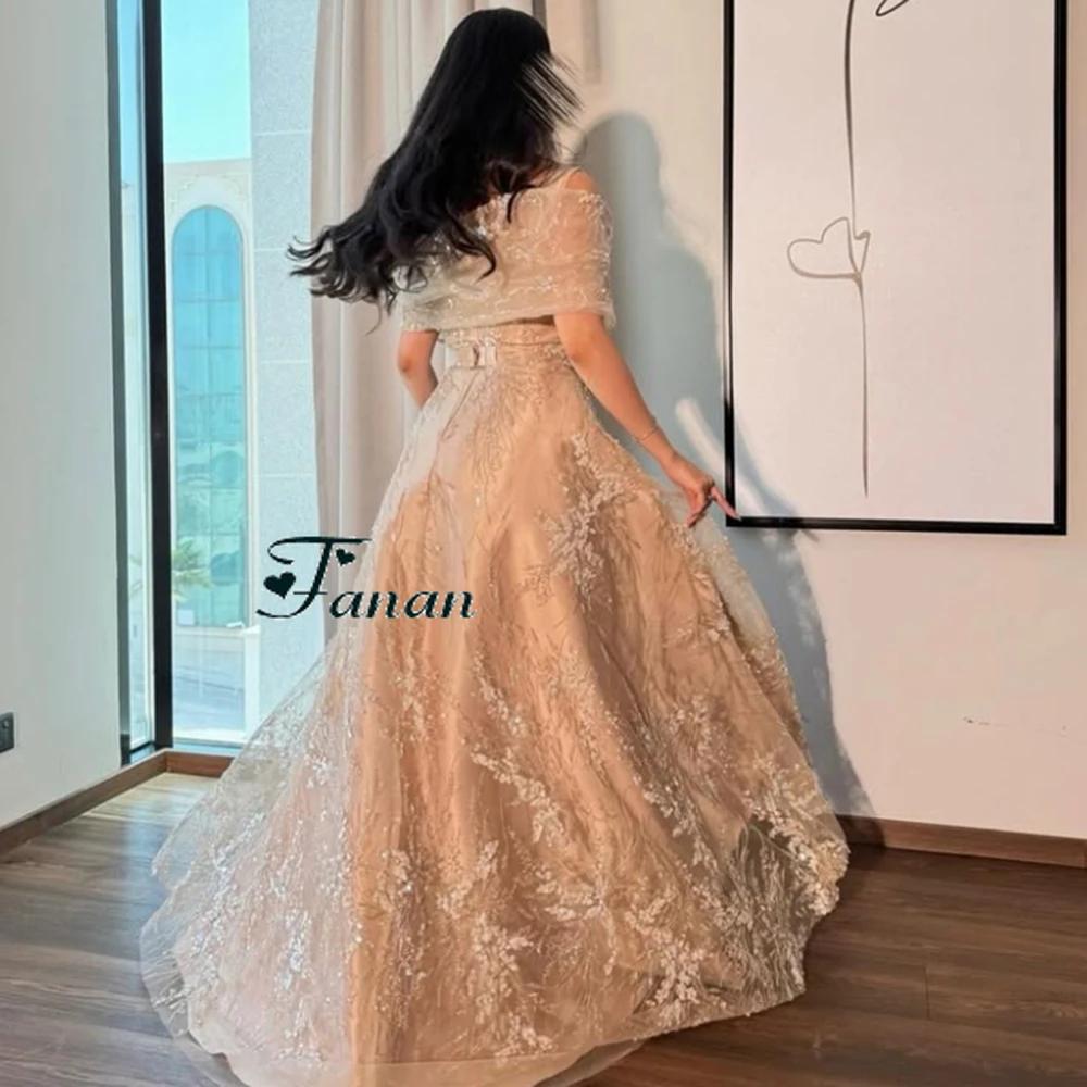 Customized Beige Off the Shoulder A-line Evening Dress Lace Appliques Spaghetti Strape Party Prom Gown Floor Length Prom Gowns (art.: 3920cb937bc00) - 3920cb937bc00