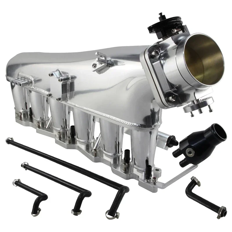 Фото Подходит для Nissan Skyline R32 RB20DET 2,0 л, впускной коллектор двигателя, топливная рейка, корпус дроссельной заслонки 90 мм 1989-1994, черный/серебристый №3