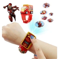 marvel spiderman iron man cartoon car child 3d projection watch anime superheroes captain america kids toy digital watches gifts