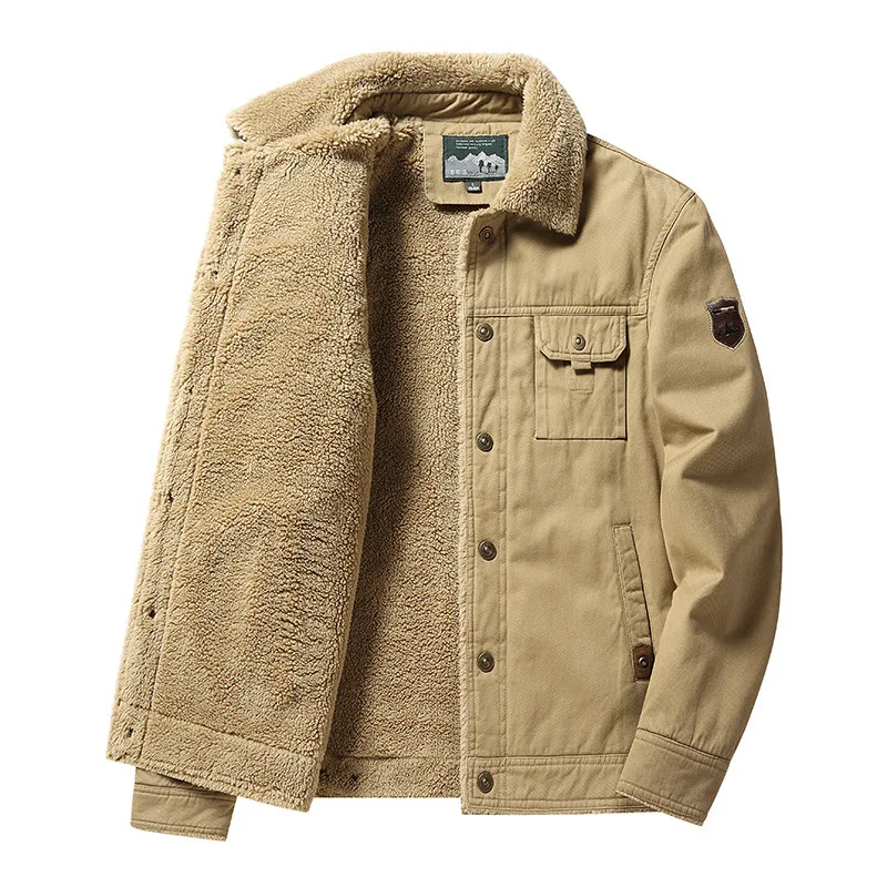 

Autumn and winter new washed cotton plus velvet padded casual fashion lapel men's jacket coat men