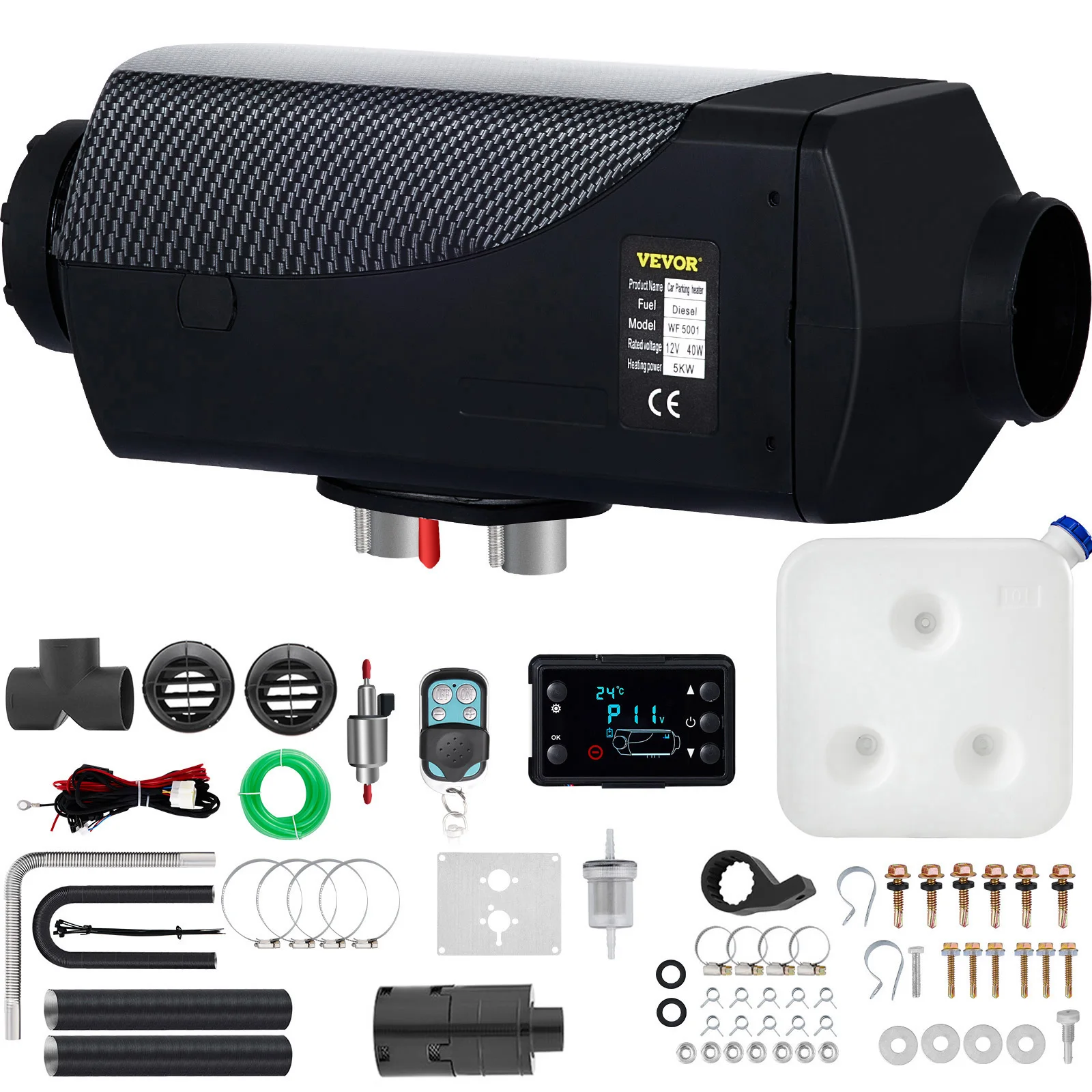 

VEVOR 5KW Car Heater Diesel Air Heater 12V 15L Tank with LCD Thermostat for RV Bus Motorhome and Boats Diesel Parking Heater
