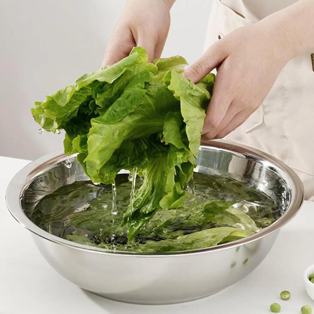 Stainless Steel Basin Round Dining Set Salad Mixing Bowl Vegetable Washing Kitchen Tableware Pot Child images - 6